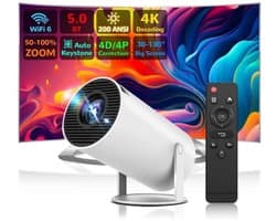 Beamer 4K – Thuisbioscoop Mini Projecto - WiFi en Bluetooth5.0, - 180° Draaibaar - 4K Ondersteuning - Autofocus