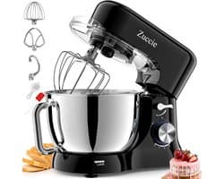 SnelShoppen - Food Processor Silent Stirring Machine met 5L RVS Kom, 3 Mengtools, Spatdeksel, Deegschraper en Eierscheider, 8 Snelheden, 1000W, Zwart