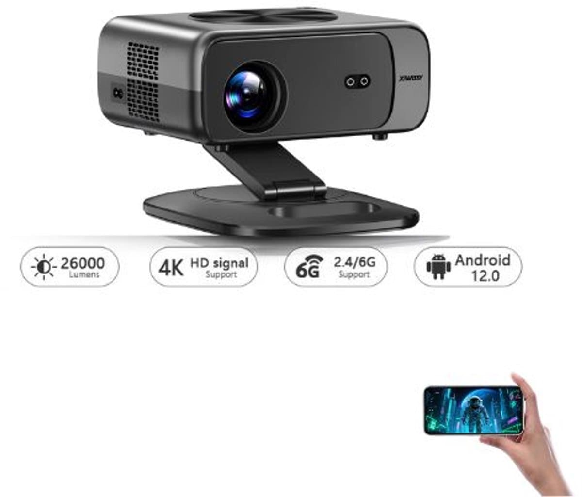 Serolux® - Android & iPhone WIFI Projector – Beamers - Full HD - Dolby Audio - Autofocus & Automatische keystone - 1920×1080P – 30.000 Lumen LED – 8K ondersteuning – 2GB RAM + 32GB ROM – Bluetooth 6 – 28 × 18 × 28 cm - Zwart — afbeelding 1