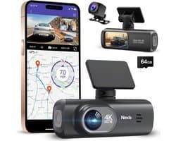 Nexlis Dual Dashcam 4K Ultra HD - Dashcam voor Auto - Voor en Achter - GPS - 4K & 1080P - Nachtzicht - Parkeerstand - Wifi & App - Loop Recording - G-Sensor - Incl. 64GB SD-Kaart