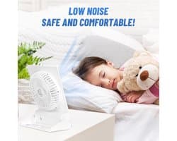 Draagbare Mini Tafelventilator met Afstandsbediening - 180° Kanteling, USB Oplaadbaar, Stil en Compact