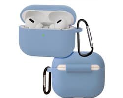 Hoes - Geschikt voor Apple Airpods Pro 3 - Siliconen Hoesje met Clip - Silicone Case Cover - Lichtblauw