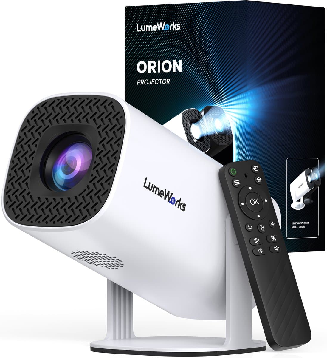 LumeWorks Orion Pro Mini Beamer Editie 2025 - Projector - 4K Support - Geschikt voor IOS en Android - Android 11 - Draagbaar - Thuisbioscoop - Wit — afbeelding 1