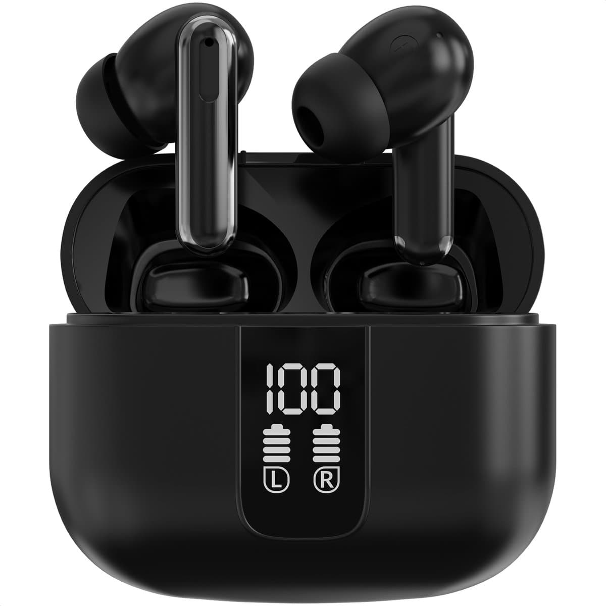 Strex Draadloze Oordopjes met Noise Cancelling - Bluetooth 5.3 - LED Display - Draadloze Oortjes Sport met Bluetooth - Zwart — afbeelding 1