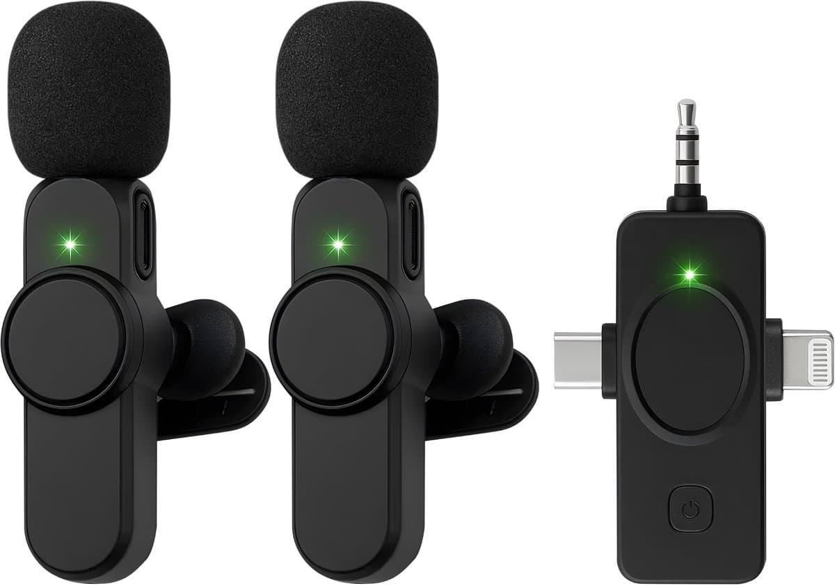 Nuvance Draadloze Microfoon - 2 Stuks - Geschikt voor Smartphones - Lavalier - Microfoon Draadloos - Microfoons - Plug & Play — afbeelding 1