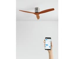 CREATE - Plafondventilator 40W silent 100% hout (Ø132cm) (ruimtes 10m²-25m²) - Nikkel / Donker hout - Geen licht - WIFI + Afstandsbediening - WIND CALM NATURAL WOOD