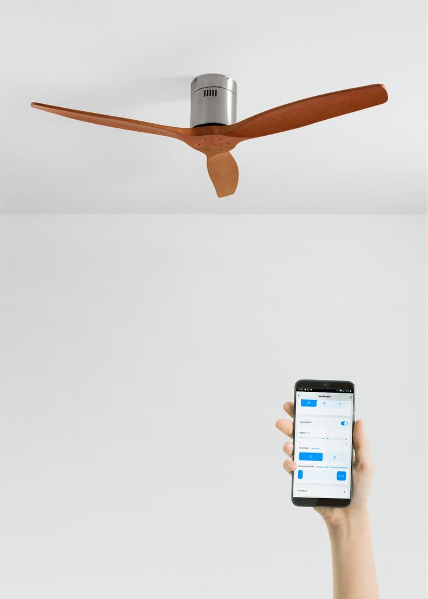 CREATE - Plafondventilator 40W silent 100% hout (Ø132cm) (ruimtes 10m²-25m²) - Nikkel / Donker hout - Geen licht - WIFI + Afstandsbediening - WIND CALM NATURAL WOOD — afbeelding 1