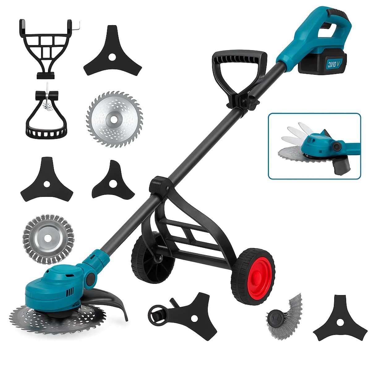 Grastrimmer - Accu Grastrimmer - Elektrische Grastrimmer - Draadloze Grastrimmer - Tuintrimmer - Bosmaaier - Grasmaaier - Onkruidtrimmer - Snoerloos - 10 Inch - 6000W - Voor 18V Accu - Verstelbare Hoek - Opvouwbaar - Zonder Accu - Compact Model — afbeelding 1