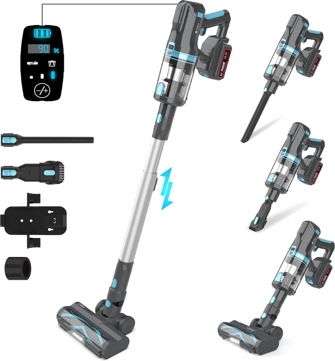 BLOSSOM Steelstofzuiger V11 - 300W/30Kpa/60Min - Kruimeldief - Stofzuiger Draadloos - Hepa - Touchscreen - Drie modi - Grijs — afbeelding 1