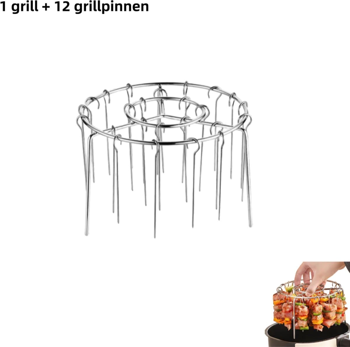 Airfryer verticale grill - 304 roestvrij staal - Inclusief 12 grillpinnen - Universele kebabspiesen - Ovenaccessoire voor thuis - Zilver — afbeelding 1