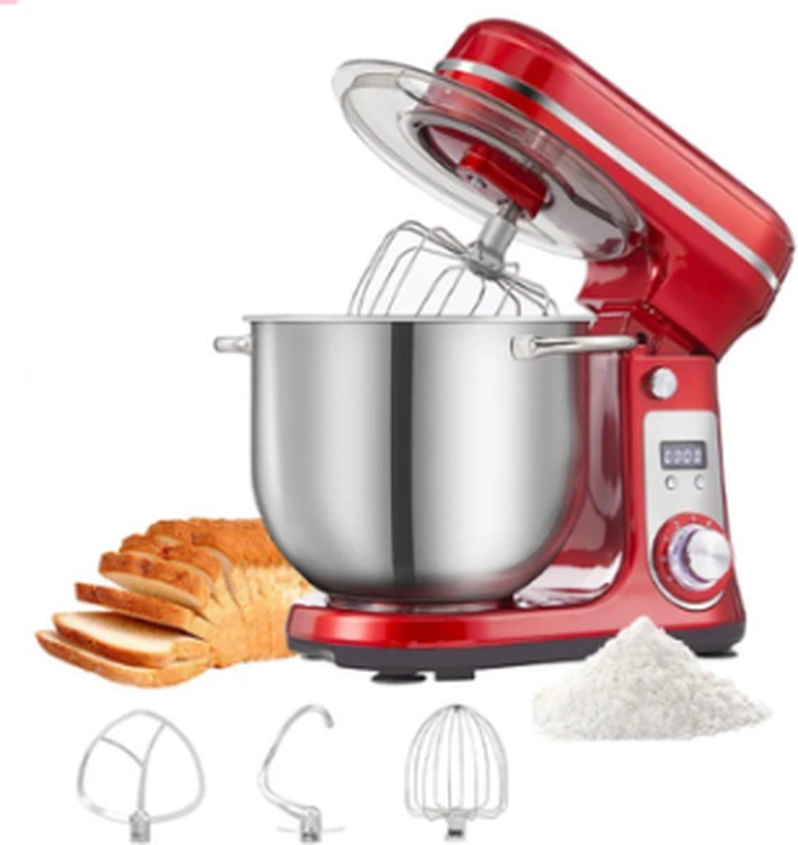 Mercadome® Keukenmachine - Keukenrobot - Keukenmixer - Laag geluidsniveau - 6 standen - Incl. gratis accessoires - 6 Liter - Rood — afbeelding 1