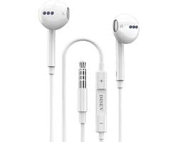 DISEV® - Oortjes met Draad - 3.5mm Jack Aansluiting - In-Ear Oordopjes met Draad - Oortjes met Draad en Microfoon - 1.20M kabel - Wit