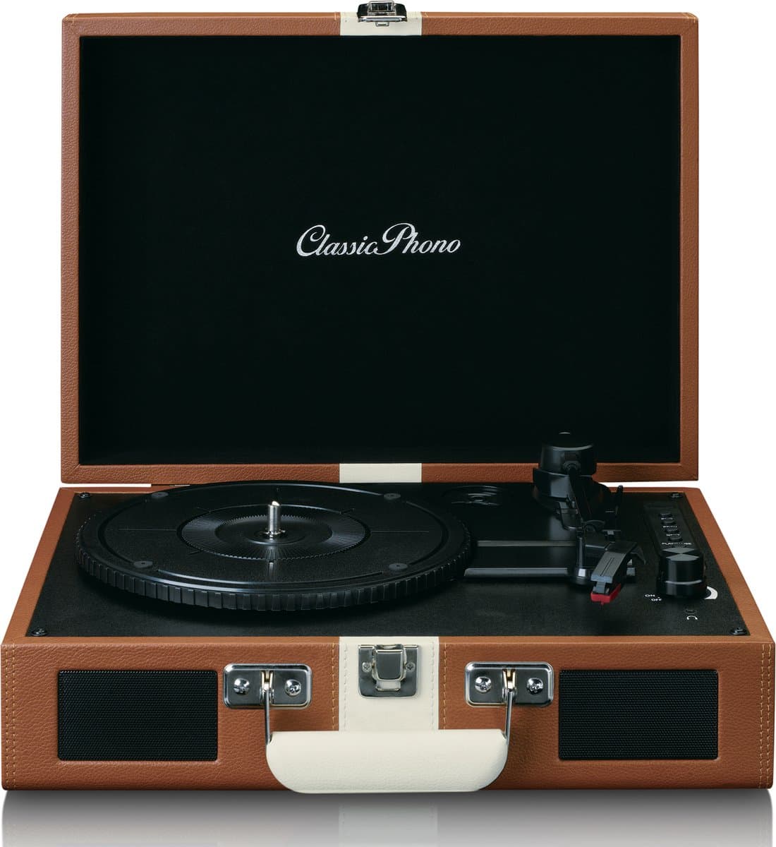 Classic Phono Retro Platenspeler - Vinyl Koffer met Bluetooth en ingebouwde Speakers - Auto-stop - TT-120BNWH - Bruin — afbeelding 1