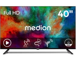 MEDION 100.3 cm 40" Full HD TV geïntegreerde DVD speler Triple Tuner DVB-T2 HD DVB-C DVB-S2 2x HDMI USB sleeptimer mediaspeler VESA CI+, MD840003