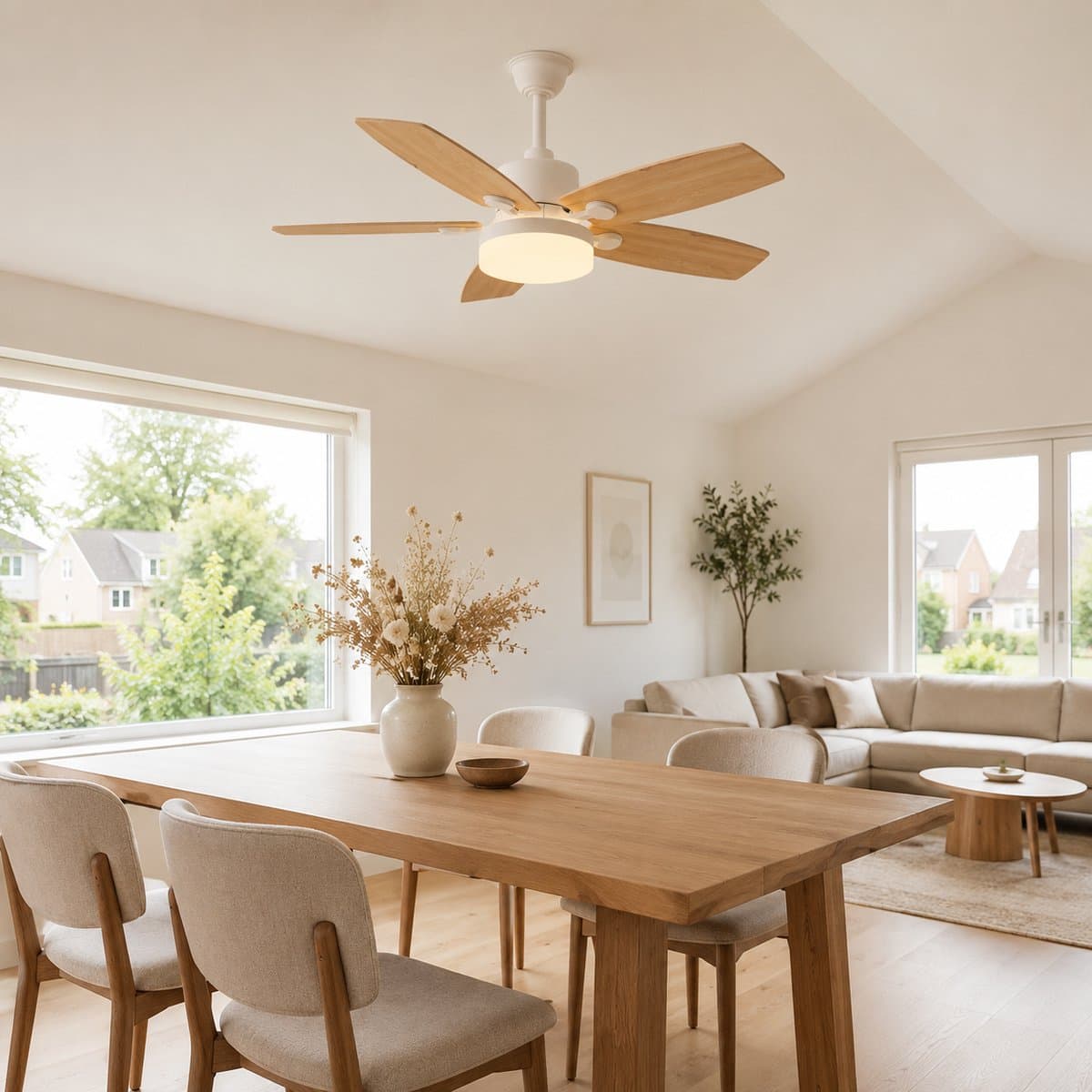 Plafondventilator met Licht 106 cm Houtlook, Stil DC Motor, LED Dimbaar & Afstandsbediening — afbeelding 1