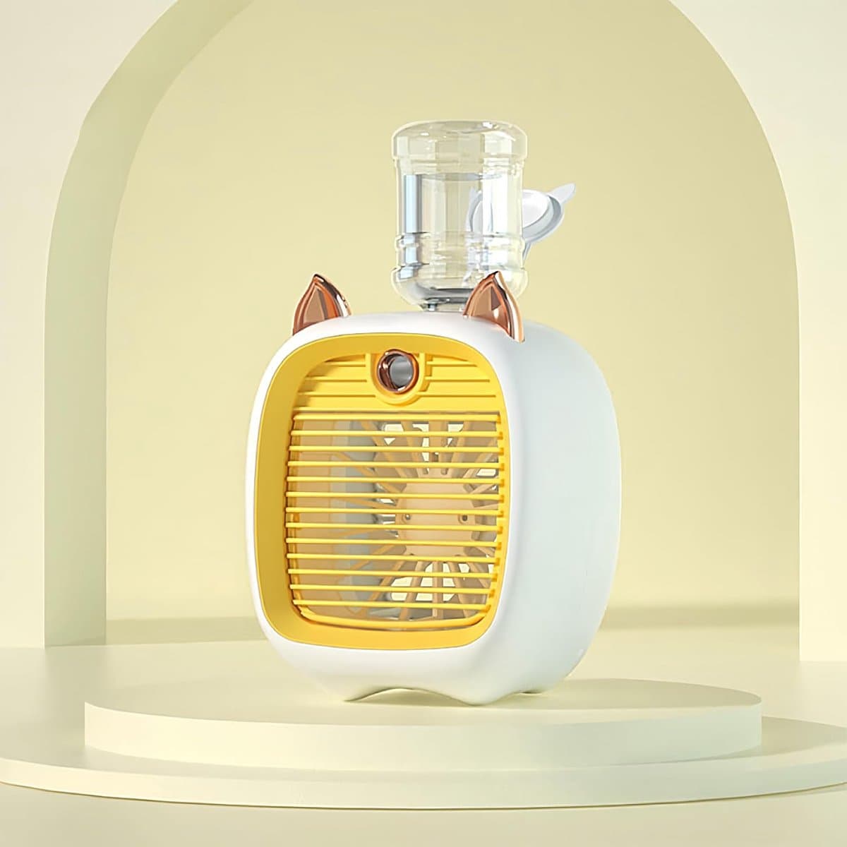 KZQ Oplaadbare Mini Usb Bureauventilator Met Luchtbevochtiger En Verneveling, Schattig Dierontwerp, Verstelbare Wind, Geel — afbeelding 1