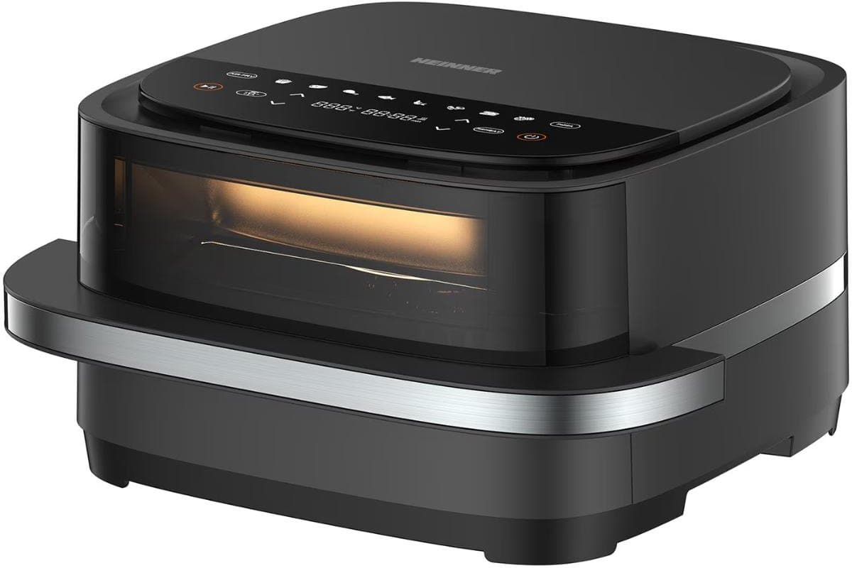 Heinner Heteluchtfriteuse en Pizzamaker – 2-in-1 – 2200W – 4L Capaciteit – Pizza tot 25,4 cm – Digitaal Display – 9 Programma’s – Temperatuur 40–230°C – Kijkvenster – Zwart — afbeelding 1