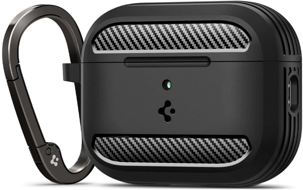 Spigen Hoesje Geschikt voor Apple AirPods Pro 3 (2025) - Rugged Armor Case - Karabijnhaak - Matte Zwart — afbeelding 1
