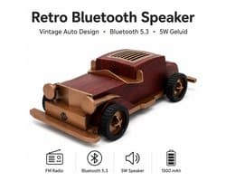 Retro Car Bluetooth Speaker - Vintage Auto Design - Bluetooth 5.3 - FM Radio - 5W - USB-C - TF-kaart - USB - AUX - Houtlook