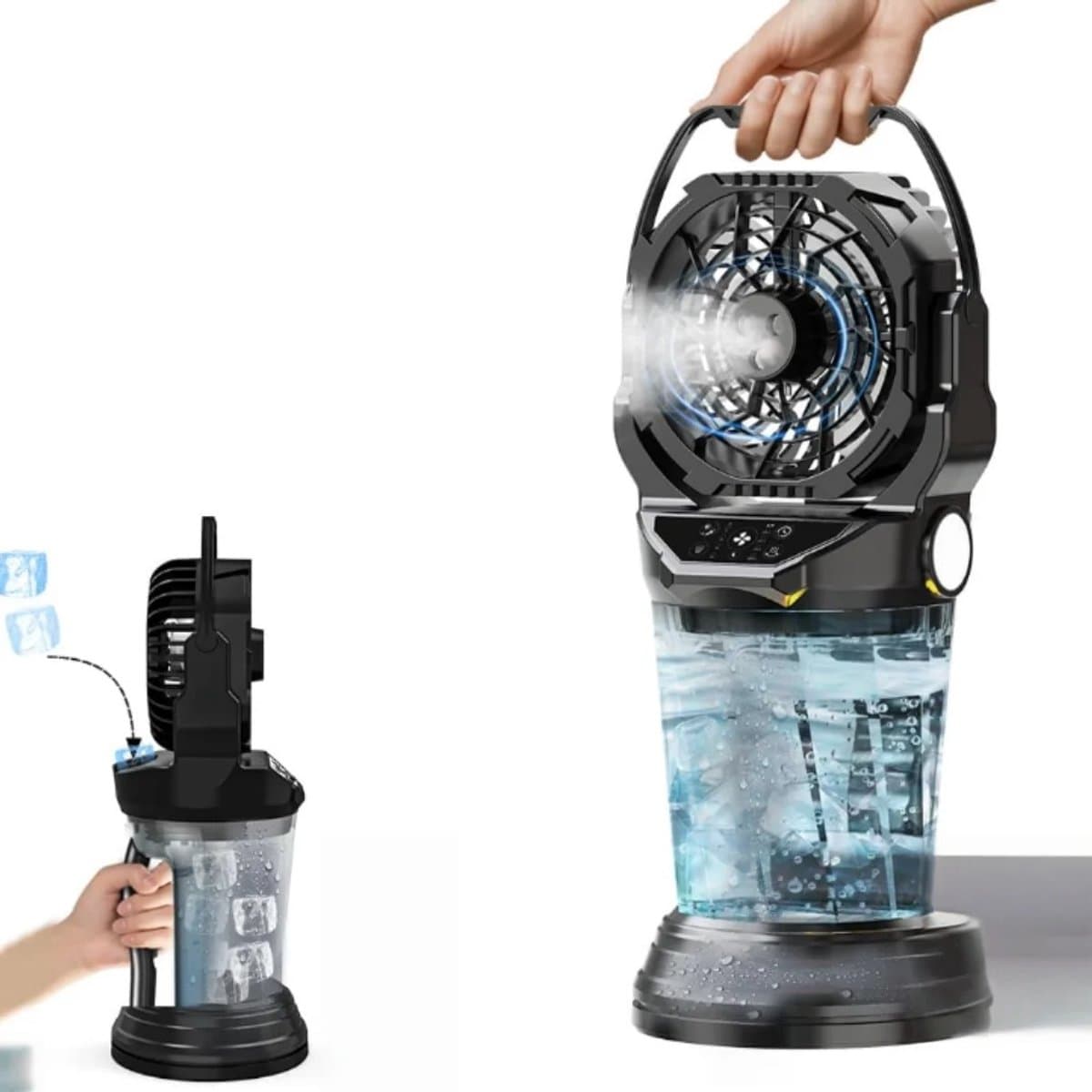 Velmio MistFan Pro - Vernevelaar - Mistventilator - Draagbare Ventilator - Water reservoir 2 L - Camping Ventilator - Multifunctioneel met Ledverlichting - Zwart — afbeelding 1
