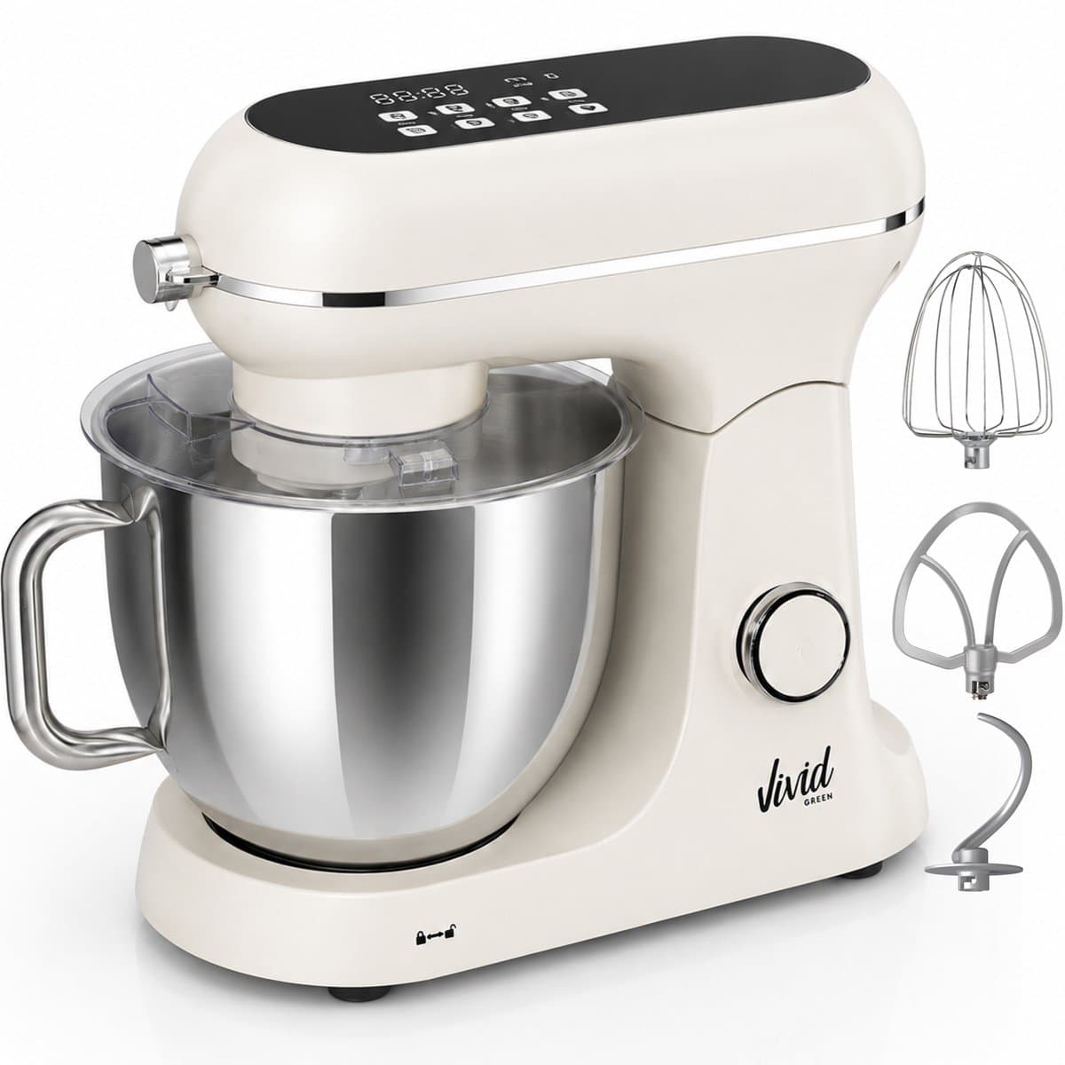 Vivid Green Luxe Keukenmixer - Touchscreen Display - 7L Mengkom - 11 Snelheden - Vaatwasserbestendig - Keukenmachine - Keukenrobot - Crème — afbeelding 1