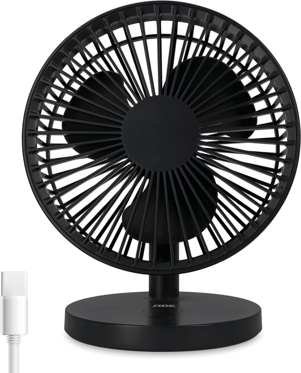 Tafelventilator Stil – Oplaadbaar via USB-C – 3 Snelheden – 2000 mAh – 90° Kantelbaar — afbeelding 1