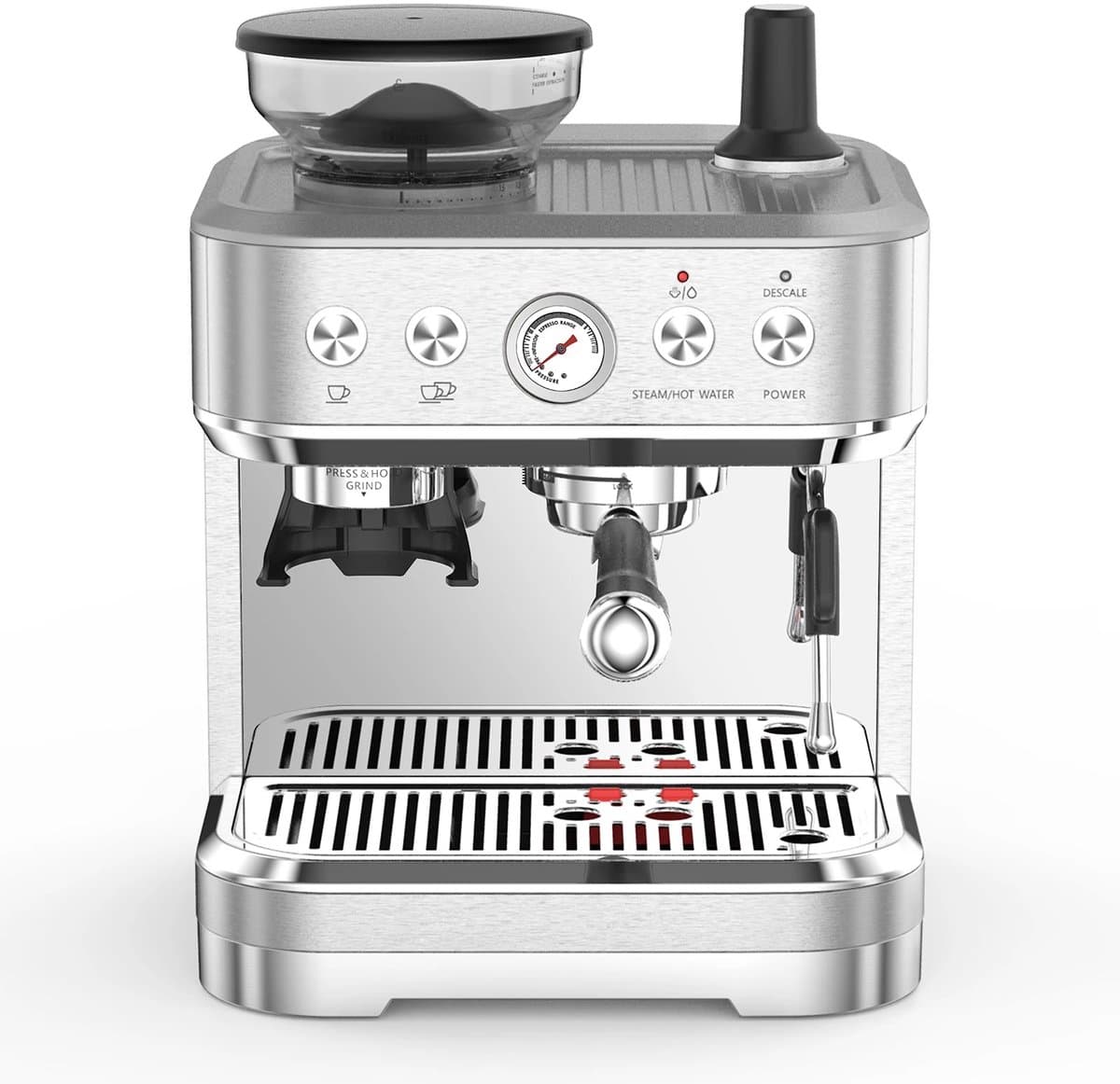 Novendo Goods - Espressomachine 15 bar met bonenmaler en melkopschuimer - Barista koffiemachine met 2,5L watertank en RVS behuizing — afbeelding 1
