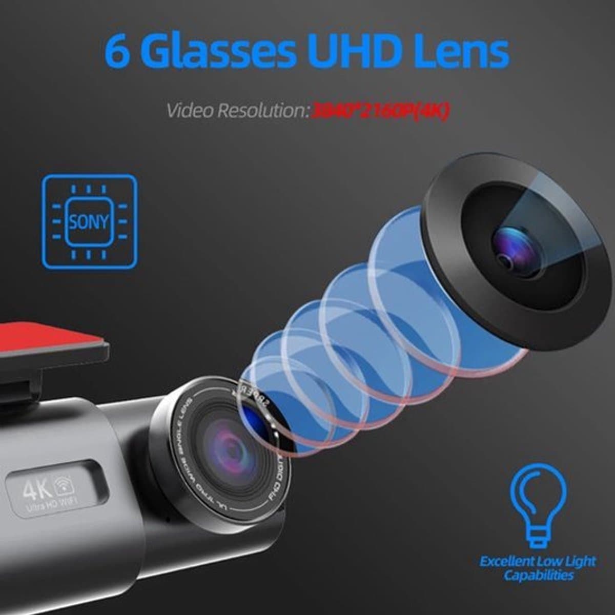 Dashcam voor Auto - 4K Dashcam - Dual Lens - 170° Groothoek - GPS - WiFi - Nachtvisie - 24H Parkeermodus - G-Sensor - 128GB Geheugenkaart inbegrepen - 6M RC-BL Camera - Zwart — afbeelding 1