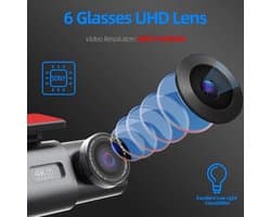 Dashcam voor Auto - 4K Dashcam - Dual Lens - 170° Groothoek - GPS - WiFi - Nachtvisie - 24H Parkeermodus - G-Sensor - 128GB Geheugenkaart inbegrepen - 6M RC-BL Camera - Zwart