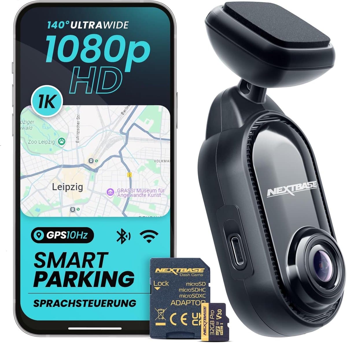 SnelShoppen - Dashcam Auto 1K 1080p 30fps met 24/7 Parkeerbewaking, Spraakbediening, 140 Graden Kijkhoek, Nachtzicht, Inclusief 32 GB microSD-kaart — afbeelding 1