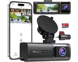 3-kanaals Dashcam - Auto camera - Veilig rijden - 4K front en achter - 3.1 inch scherm - Zwart