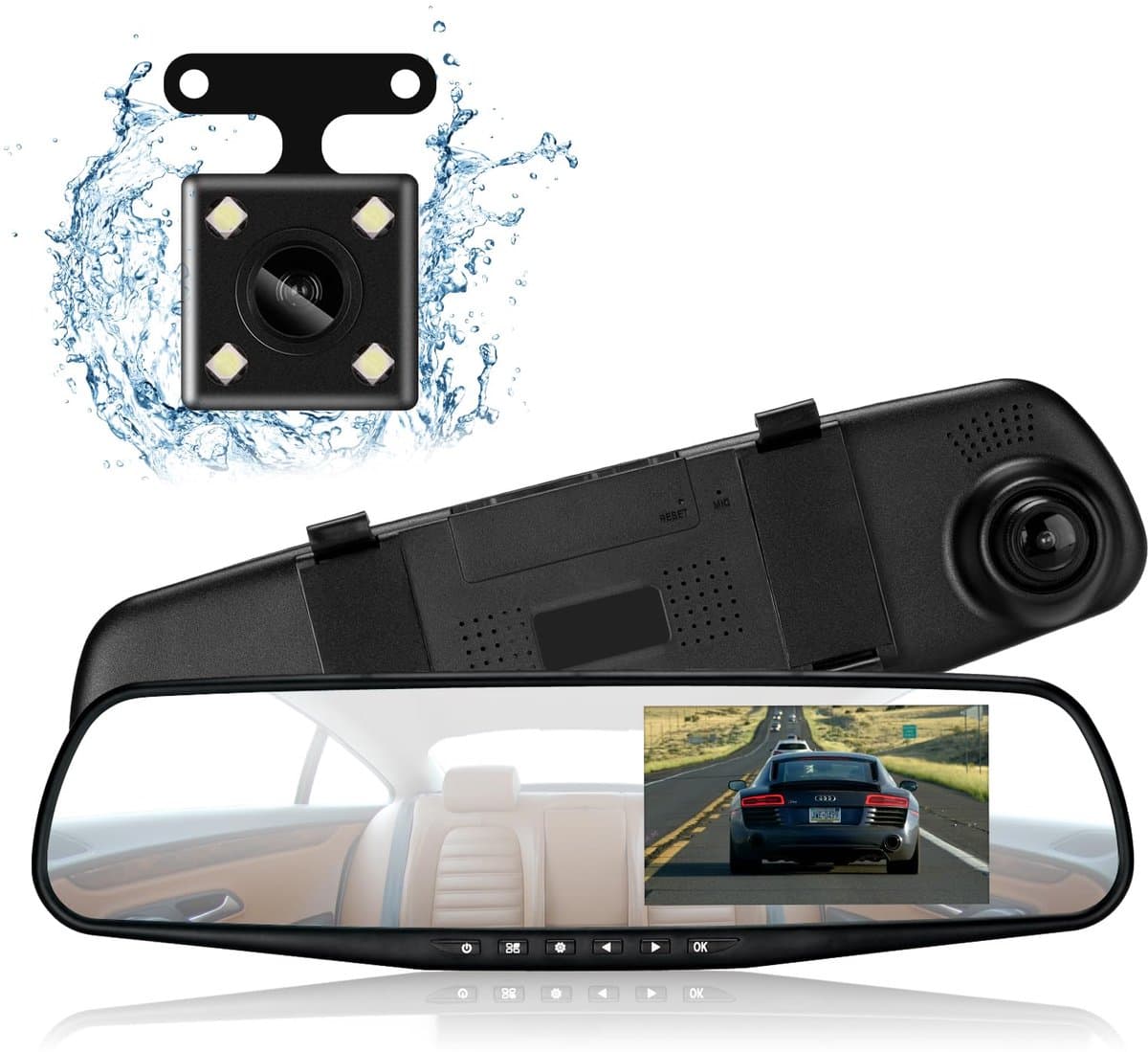 SnelShoppen - Podazz Dashcam Spiegel Voor en Achter, Full HD 1080P, 4,3 Inch, G-sensor, Auto Camera voor Veiligheid en Registratie — afbeelding 1