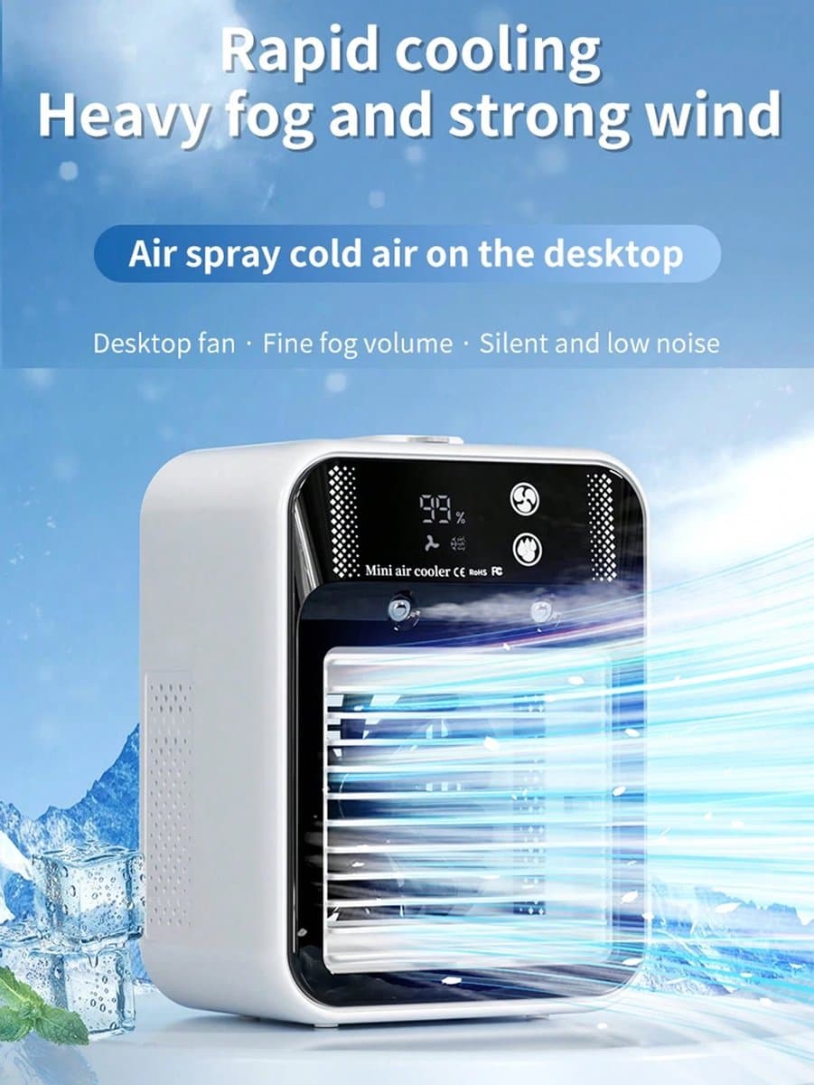 Mobiele Airco - Airco - Aircooler - Luchtkoeler - 500ML Watertank - USB-C - Draagbare Aircooler - Airconditioning - Luchtbevochtiger - Ventilator - 2 Standen — afbeelding 1