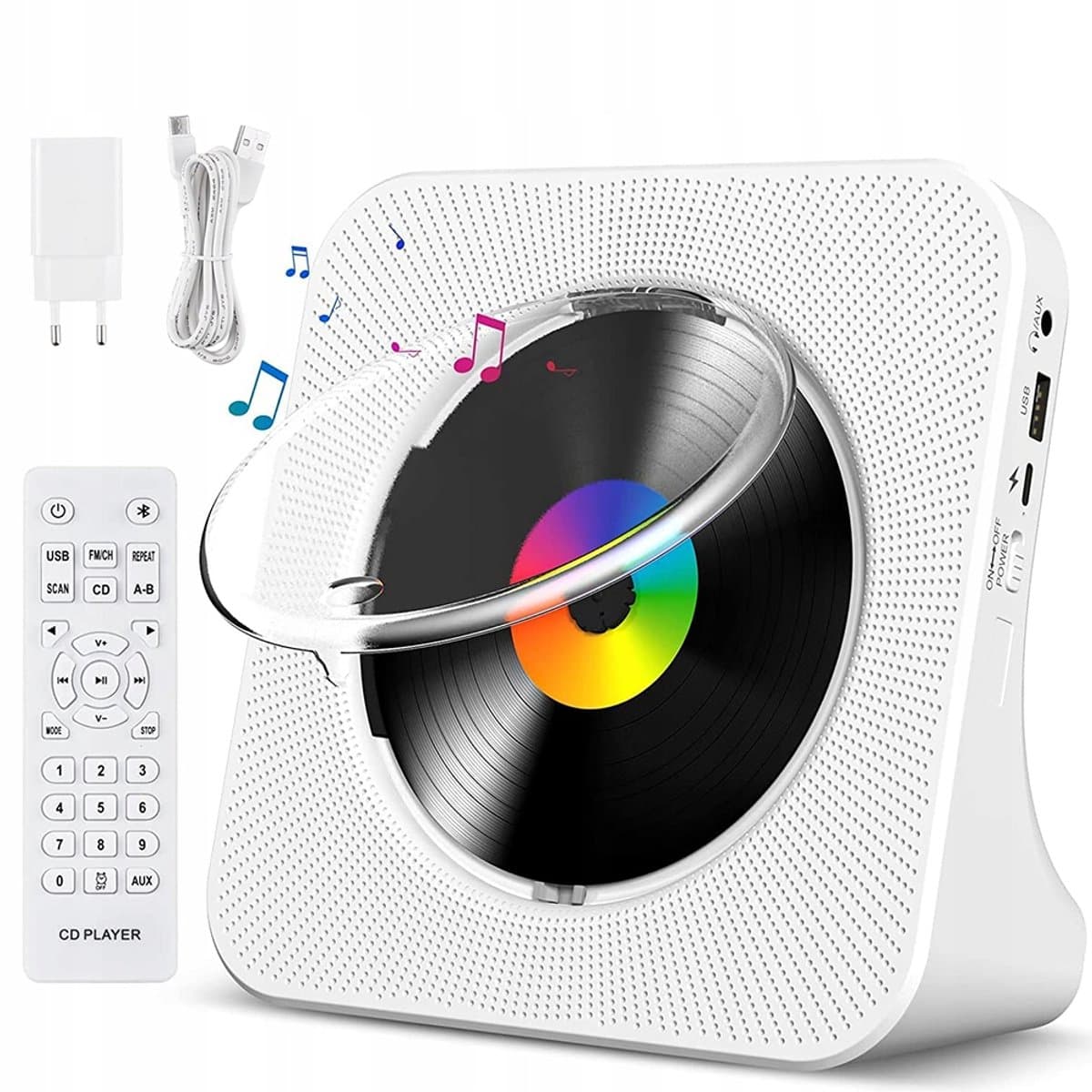 Draagbare CD Speler - 5-in-1 CD Speler Bureau - Multifunctionele - Bluetooth - FM Radio - USB - AUX - Afstandsbediening - Voor Slaapkamer en Woonkamer - Wit — afbeelding 1