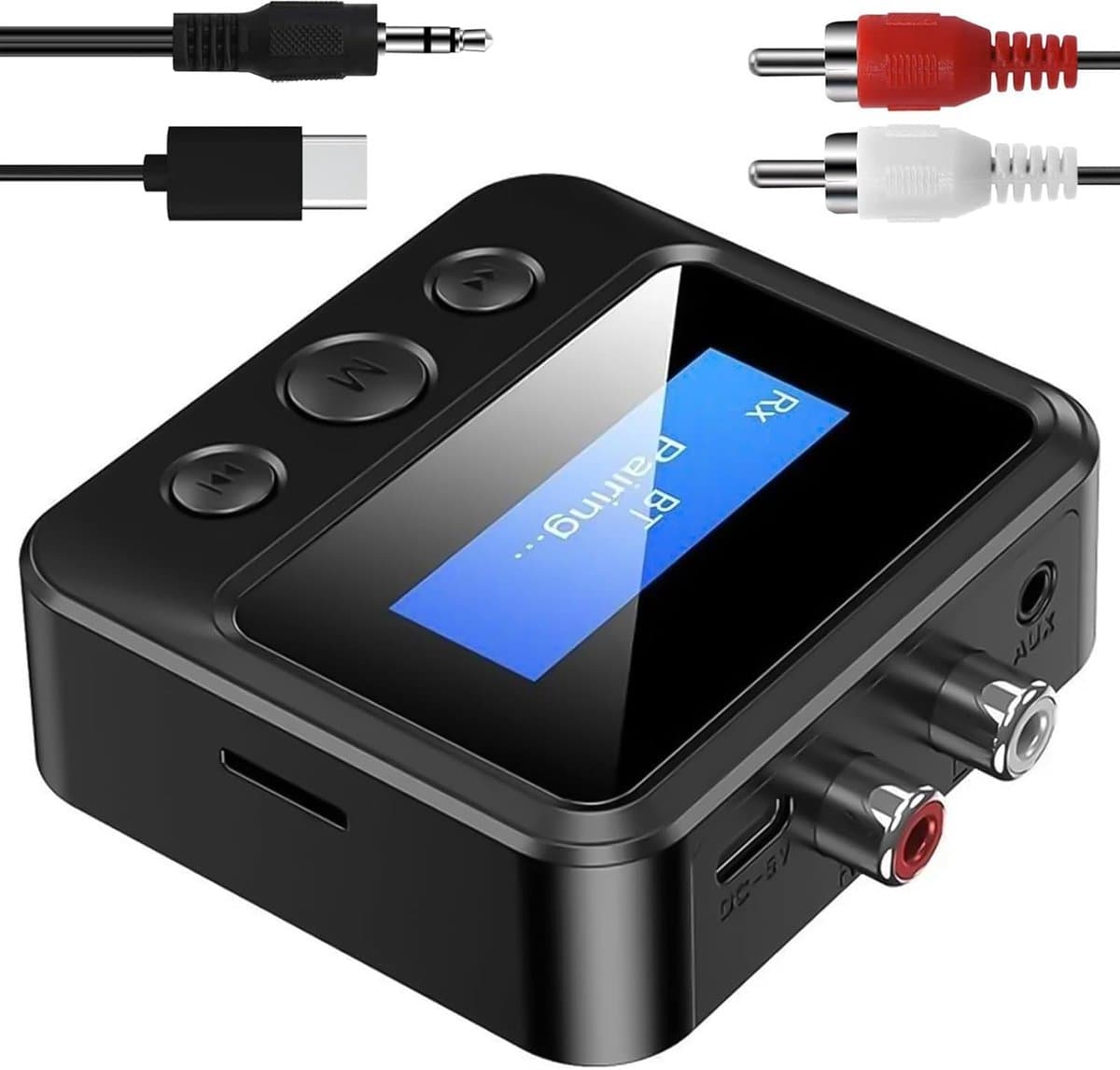 Bluetooth 5.3 Receiver Transmitter, draadloze audio-adapter, 2-in-1 Bluetooth zender met bypass Low Latency On/Off Switch Display 3,5 mm AUX Optical RCA voor TV Stereo — afbeelding 1