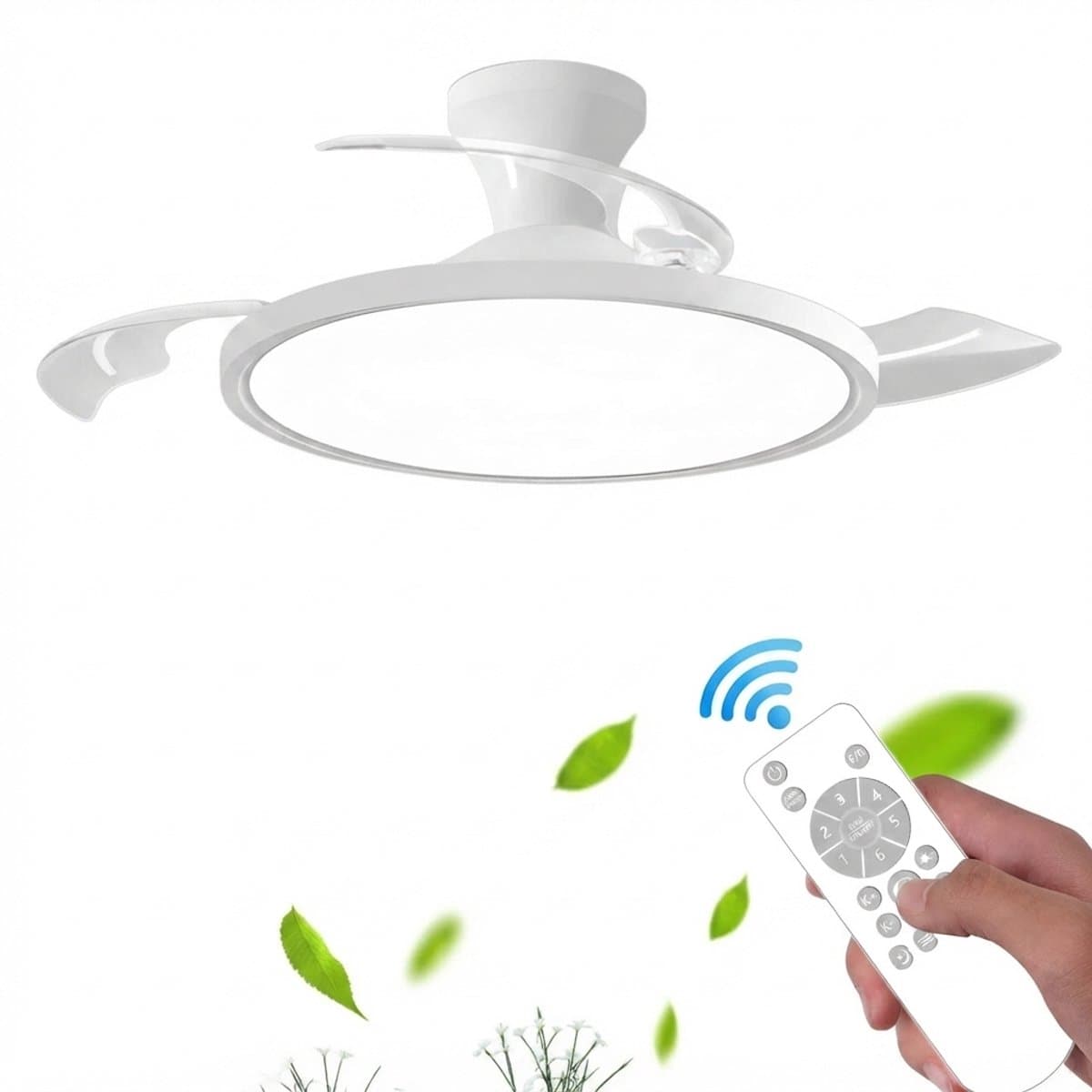 Archi Plafondventilator LED-Lamp – Ventilatie - 6 Snelheden – Dimbaar – App & Afstandsbediening – 3 Lichtkleuren - Intrekbare bladen — afbeelding 1