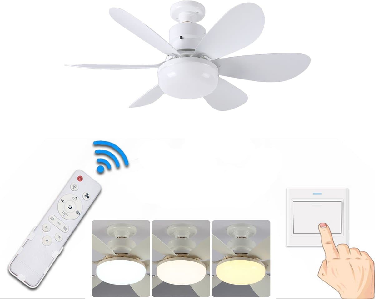 KZQ Plafondventilator - Wit Mat - Incl 15W Lamp - Licht Apart Schakelbaar - Afstandsbediening - Dimbaar - Traploos Instelbare Lichtkleur - Nachtlampje - 3 Snelheden - 1 Stuk — afbeelding 1