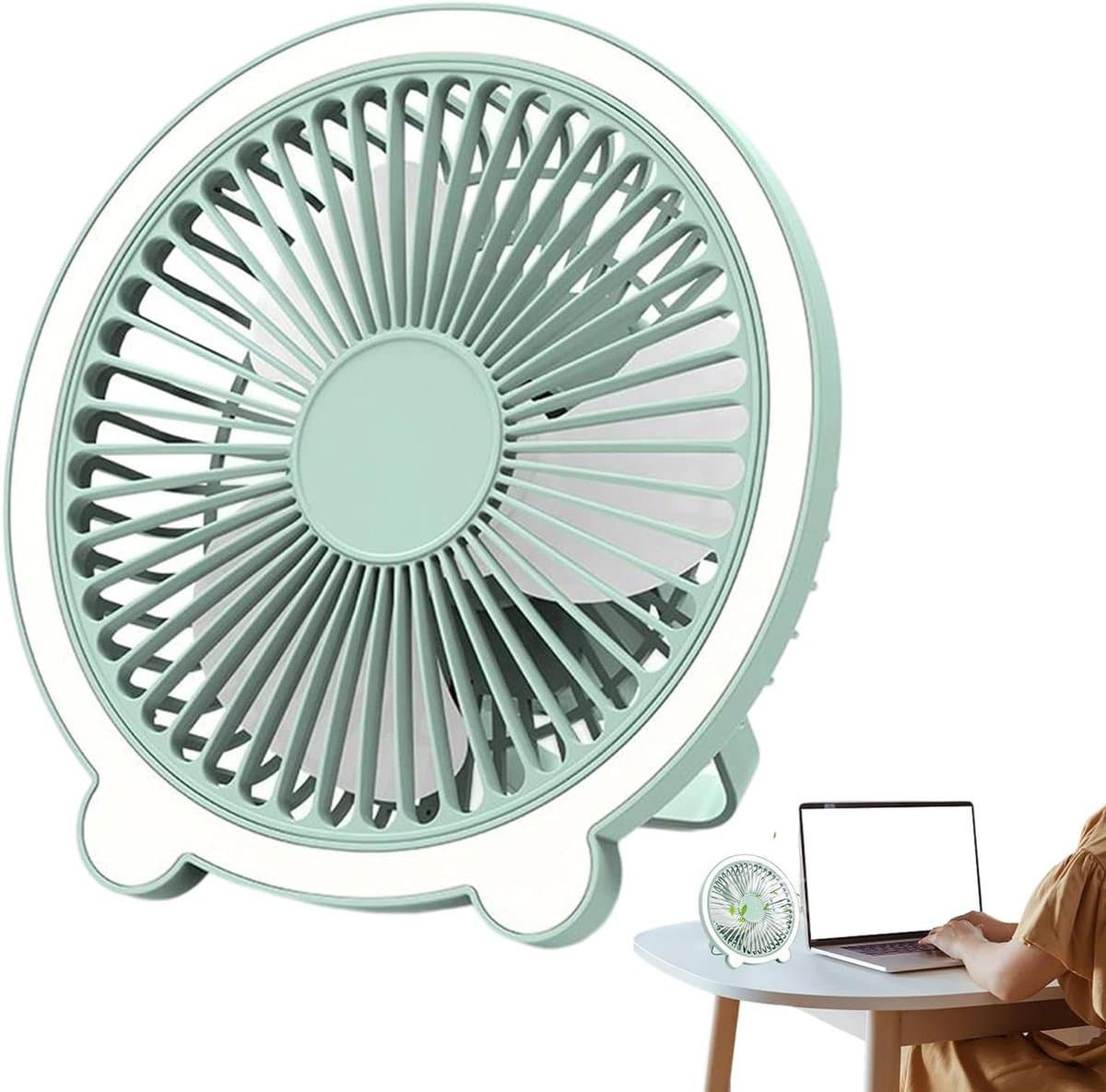 Stille Bureauventilator - Draagbare Ventilator - Frisse Lucht - Met Nachtlampje - 20.5 cm Hoog - Groen — afbeelding 1