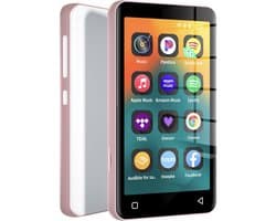 80GB MP3-speler met Bluetooth en Wifi - 4 Inch Touchscreen MP4-speler - Draagbare HiFi Audiospeler met Luidspreker - Geschikt voor Spotify & Luisterboeken - roze wit