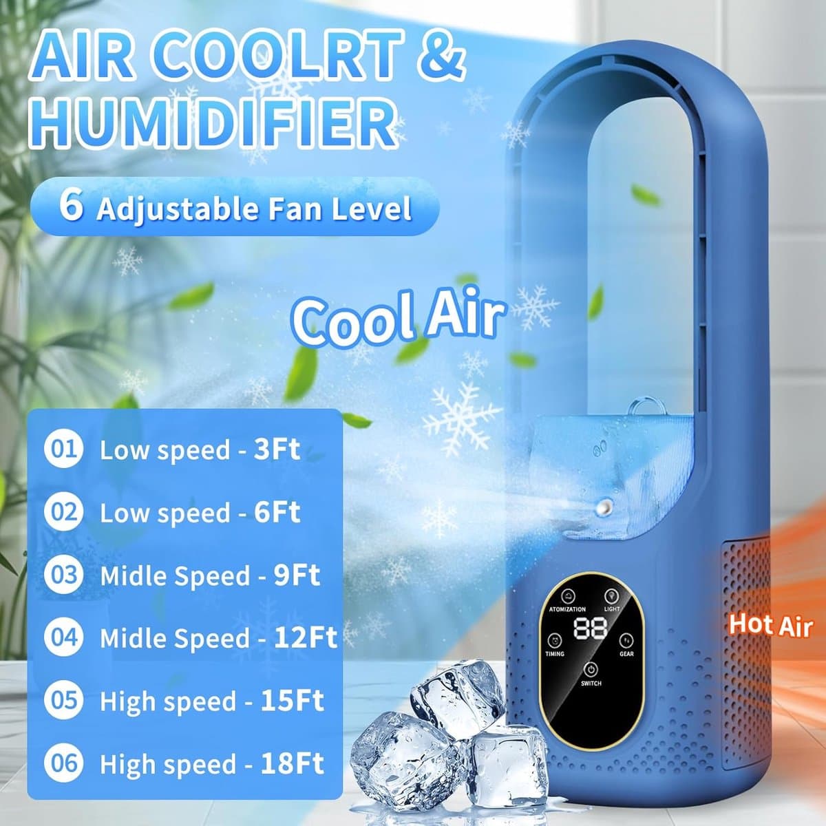 Mobiele airconditioning - 6 modi, draagbare luchtkoeler met waterkoelventilator, timer 1-6 uur, 7-kleurig ledlicht, mistfunctie, waterreservoir en ijsvak, mini-airconditioning, stil voor thuis, kantoor — afbeelding 1