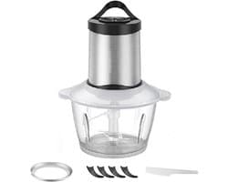 Keuken gehaktmolen - Vleesmixer keukenmachine - Snel ingrediënten malen - Glazen kom met antislip - 2 Liter capaciteit - Zwart