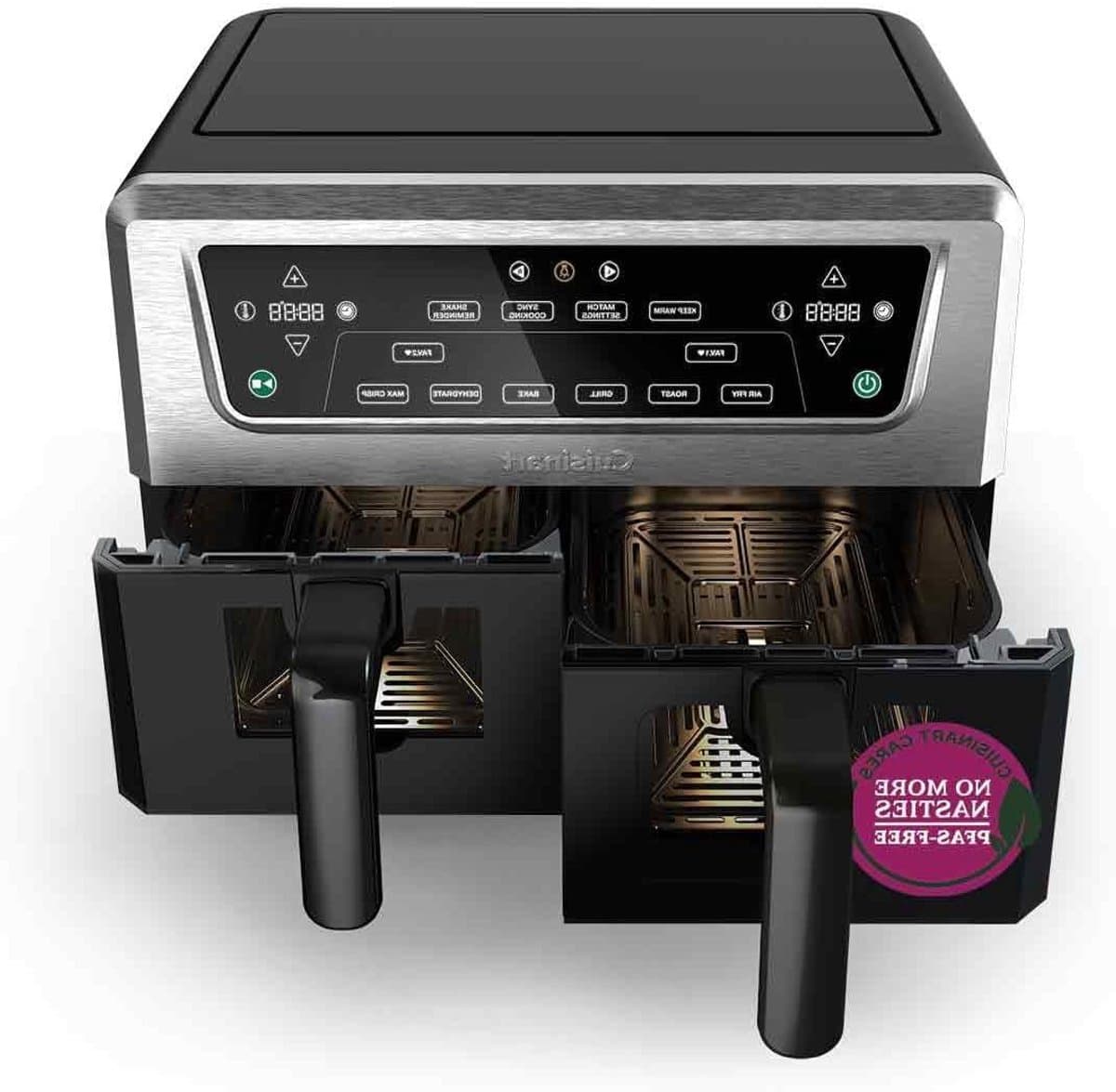 XXL Airfryer Dubbele Lades - Heteluchtfriteuse Dubbele Mand - Gezinsmaaltijden Bereiden - PFAS-vrij Koken - 2 x 5.2 L - Zwart — afbeelding 1