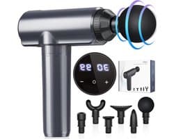 Massagepistool - Spierherstel Tool - Spierpijn Verlichten - 30 Niveaus 6 Koppen - 19x6x18 cm - Zwart