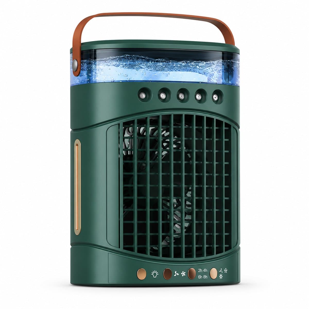VHV - Ventilatoren - Luchtkoeler - Aircooler - Mobiele luchtkoeler - Torenventilator - Verkoeling - Bladloze ventilator - Oscillerend - Met watervernevelaar - Oplaadbaar - Voor bureau en kantoor - Groen — afbeelding 1