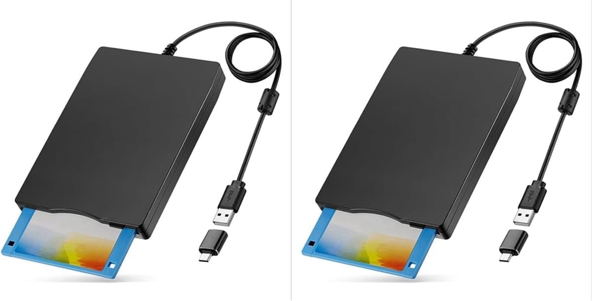 Externe Floppy Disk Drive - Diskette Lezer - Data Herstellen - Dubbele USB A/C - Ultraslank - Zwart — afbeelding 1