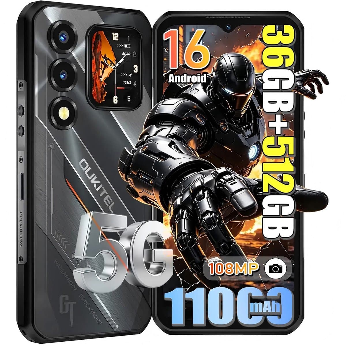 OUKITEL WP66 5G Outdoor Smartphone-11000mAh-108MP camera-36GB RAM-512GB ROM-IP68 Waterdicht, Android 16, NFC — afbeelding 1