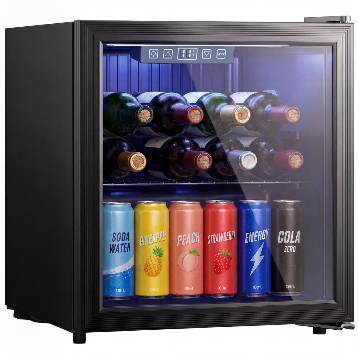 HOMCOM Drankkoelkast - Minibar - Mini Koelkast-50L-Koelruimte voor 48 blikjes met dubbelwandige deur-Verstelbare plank-ledverlichting-zwart — afbeelding 1