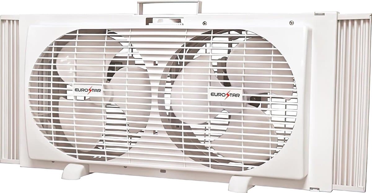 Ventilator met twee ramen - Dubbele ventilator - Frisse lucht - Uitschuifbaar ontwerp - 33 inch - Wit — afbeelding 1