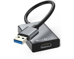 USB naar HDMI adapter - Video converter kabel - Extra scherm aansluiten - Full HD 1080P - 19 cm - Zwart