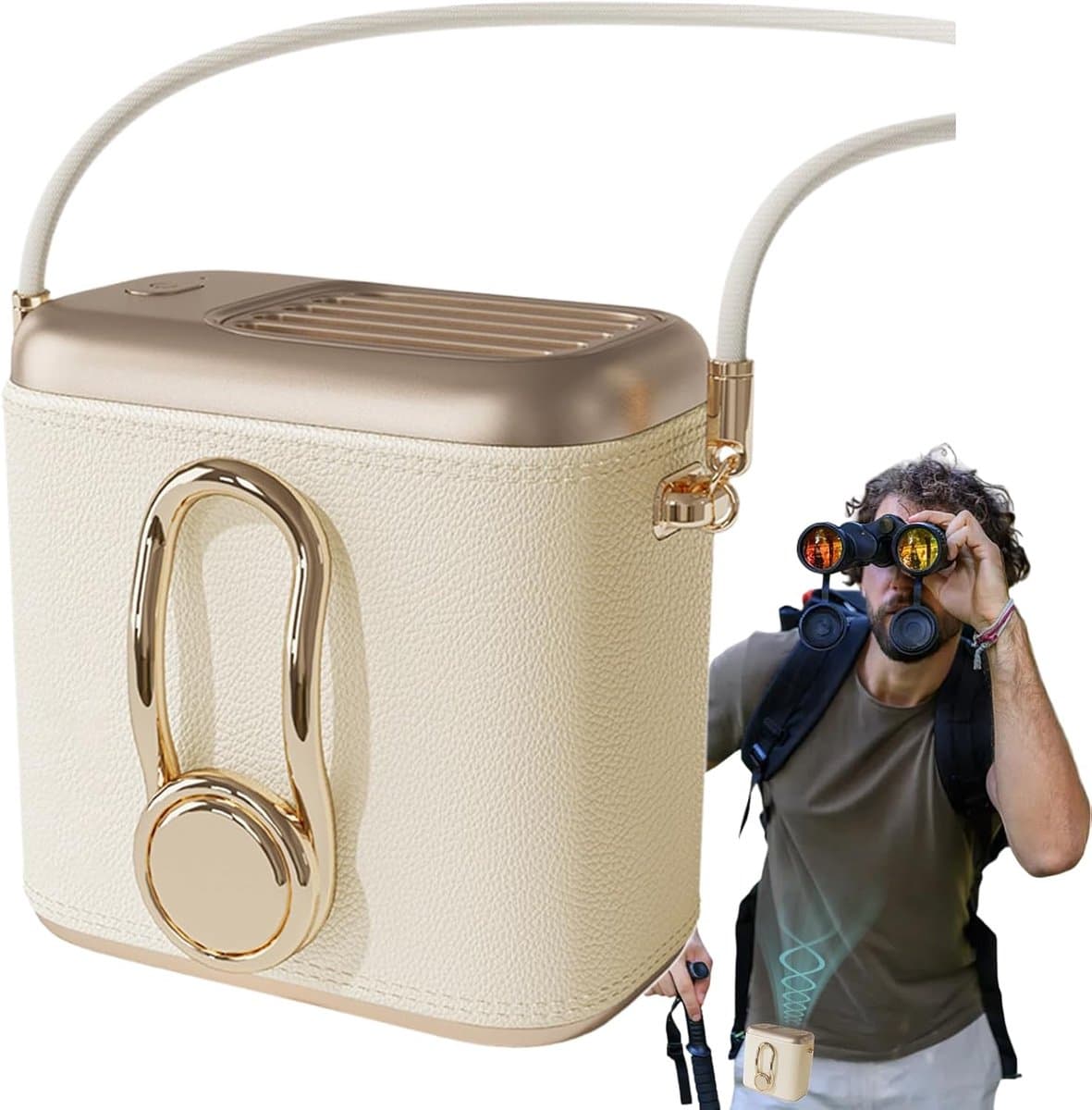 Ventilatorkoeler - bureau nekventilator, 8,4 x 6,0 cm draagbare kleine ventilator, oplaadbare batterij, draagbare koeling met 3 snelheden voor wandelen, kamperen, reizen — afbeelding 1